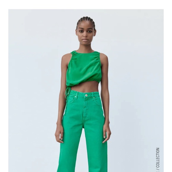 Zara | Tops | Zara Asymmetrical Crop Top Green 692923 | Poshmark